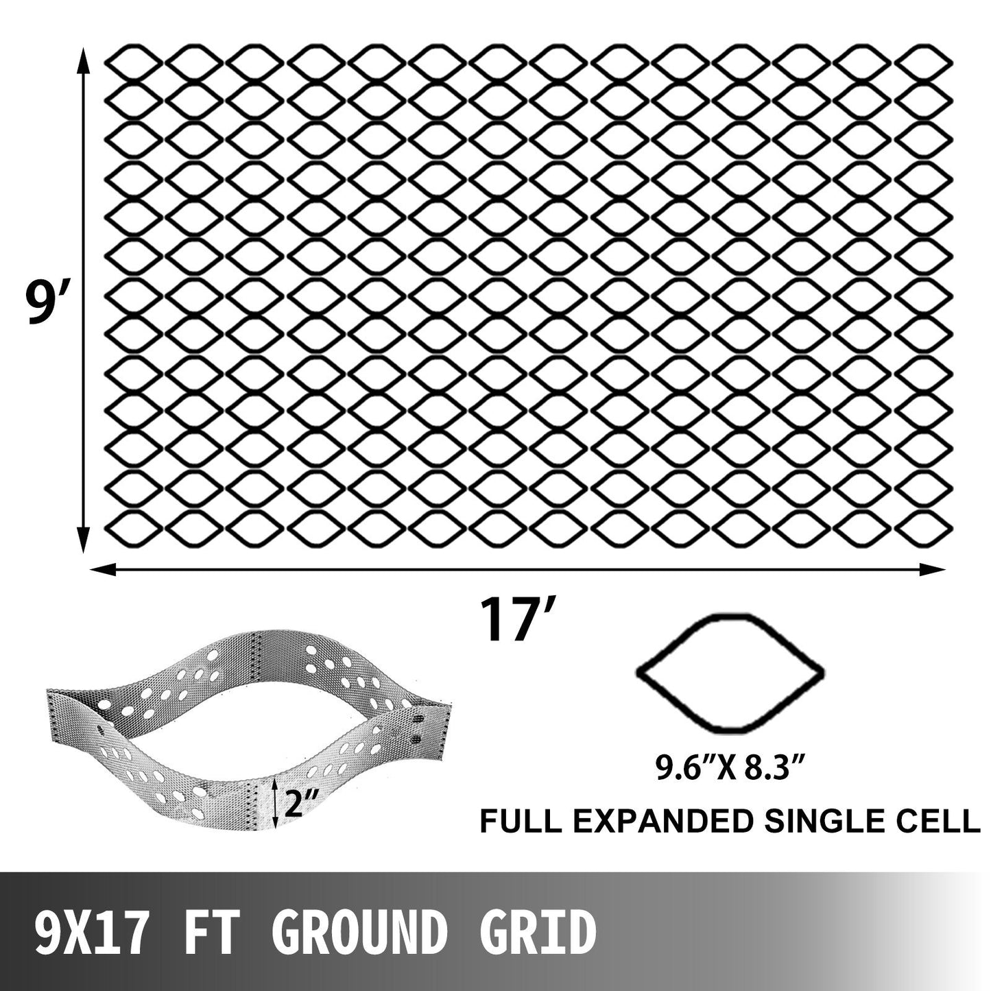 VEVOR Geo Grid Ground Grid 9x17 ft, Geo Cell Grid 2 Inch Thick, Gravel Grid HDPE Material, Ground Stabilization Grid 1885 LBS Per Sq, Tensile Strength Gravel Ground Grid for Slope Driveways, Garden